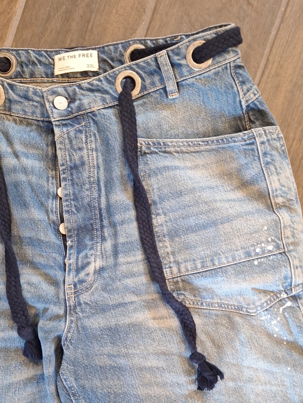 Free People Moxie Low Slung Paint Splatter Barrel Jeans 33 Long Artsy - Picture 5 of 13
